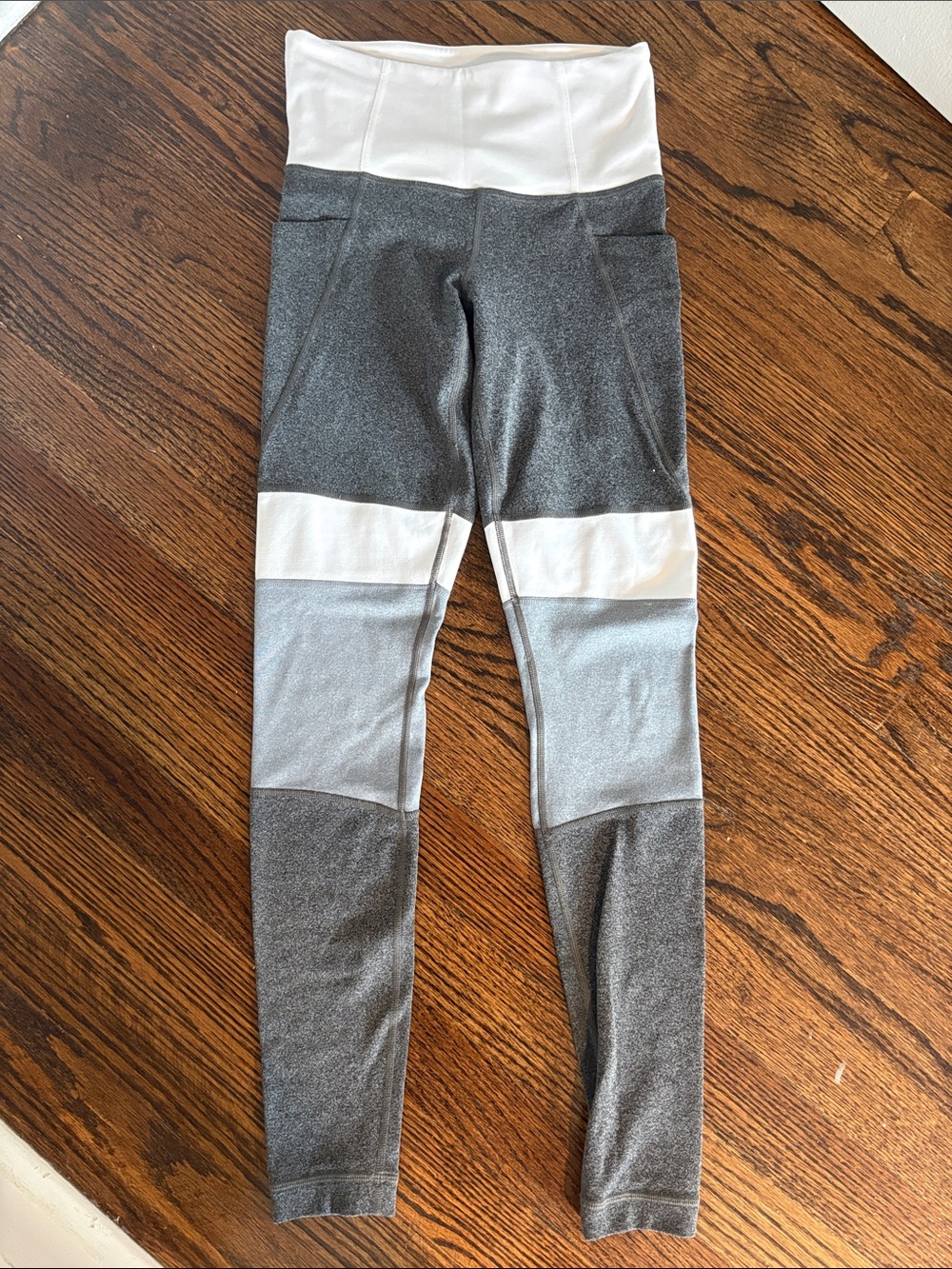 Athleta Gray & White Colorblock High-Waist Leggings